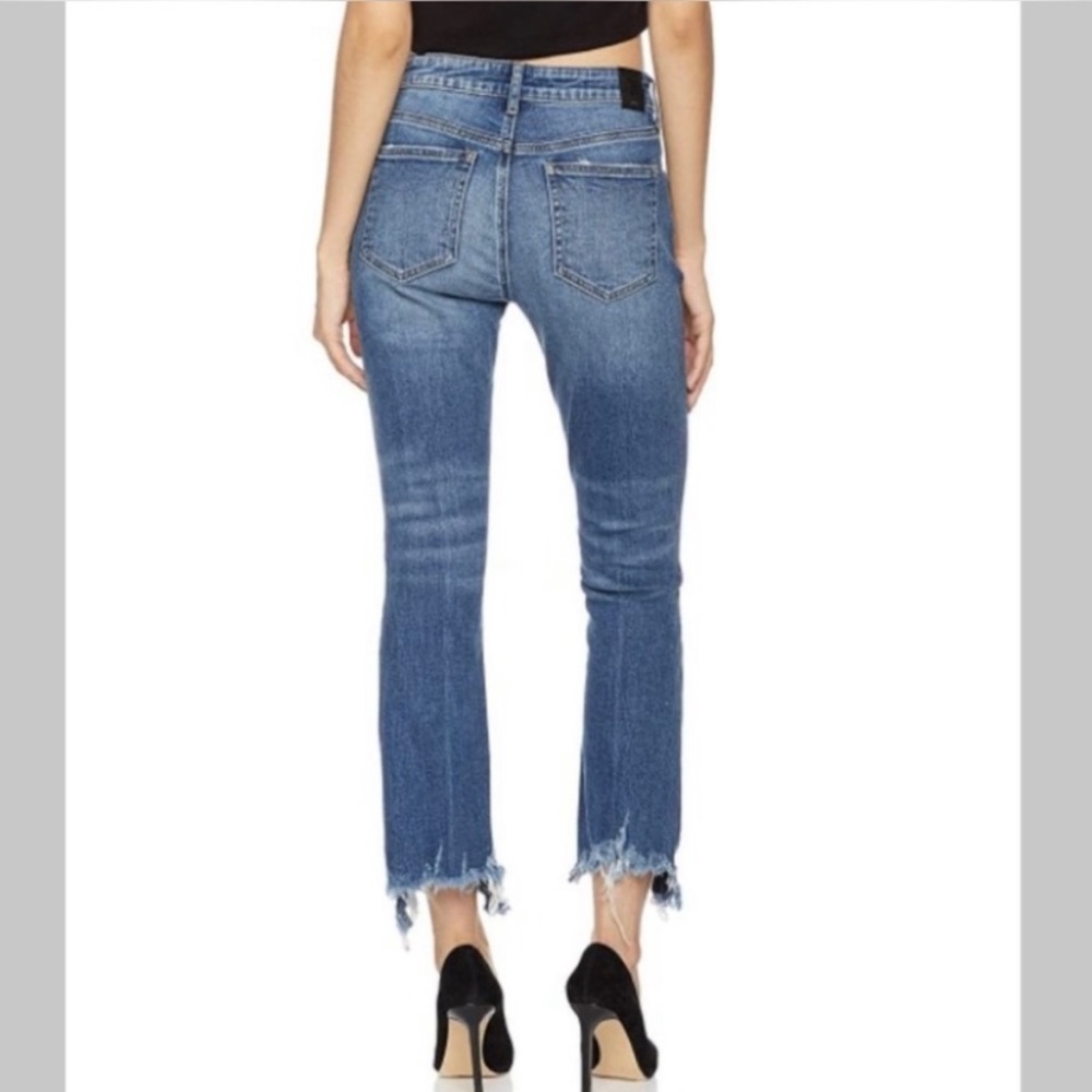 Hale Luna Aster floral embroidered mid rise crop raw distressed hem jeans 27 - Picture 2 of 4